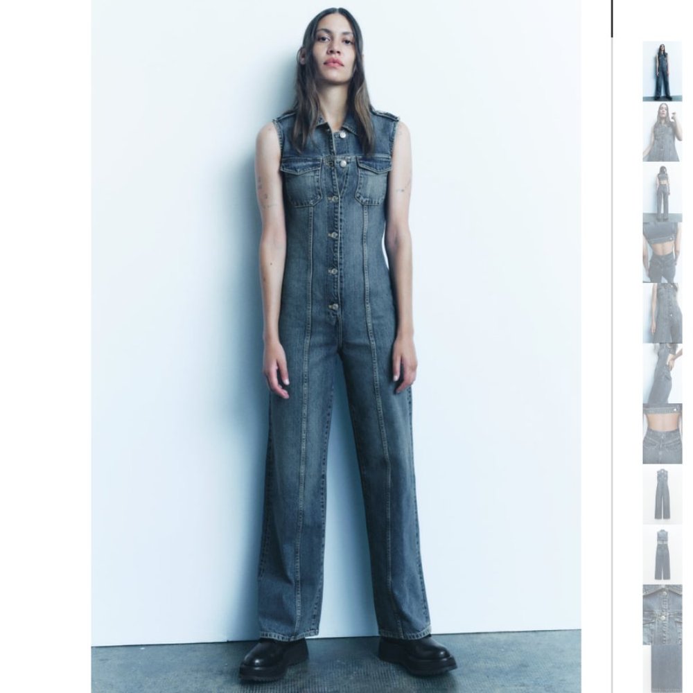 NWT ZARA DENIM JUMPSUIT OPEN BACK BLUE